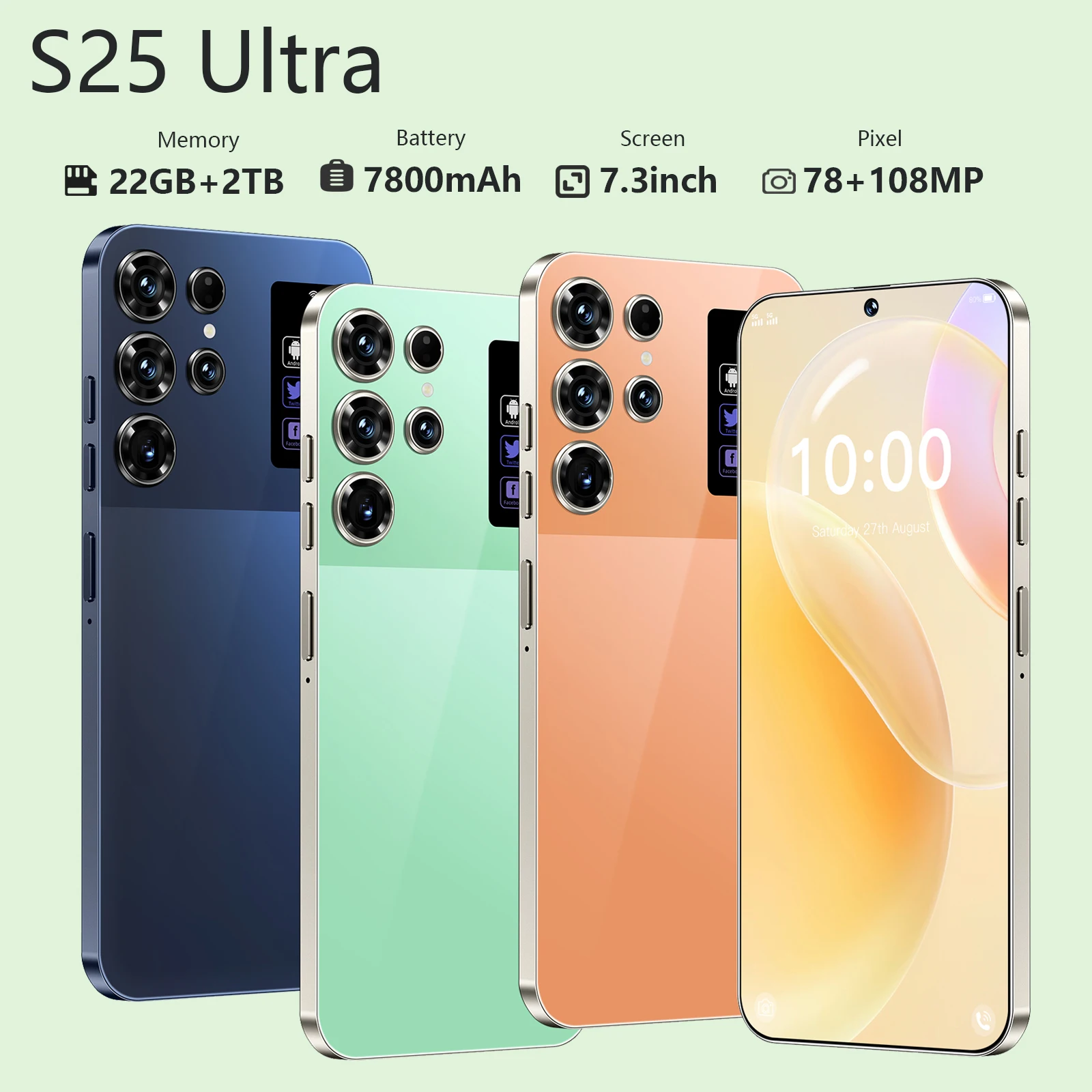 S25 Ultra Smartphone 7.3inch HD 5G Snapdragon 8Gen3 16GB+1TB Android 14 7800mAh 78+108MP Mobile phone Face Recognition
S25 Ultra Smartphone 7.3inch HD 5G Snapdragon 8Gen3 16GB+1TB Android 14 7800mAh 78+108MP Mobile phone Face Recognition