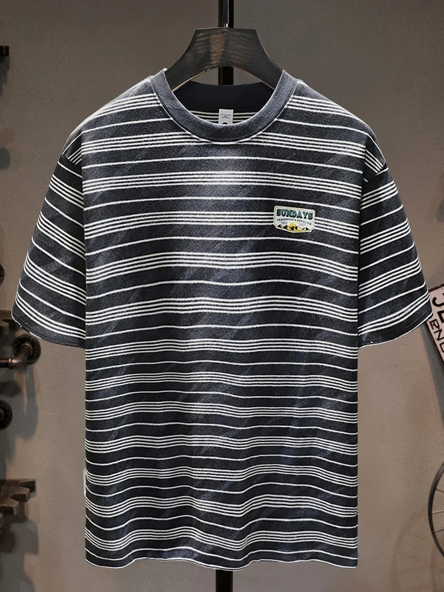 Pure Cotton Heavyweight Striped ort Sve T-irt Men's Summer Loose Casual round Ne Body irt Faionable American Sle
Pure Cotton Heavyweight Striped ort Sve T-irt Men's Summer Loose Casual round Ne Body irt Faionable American Sle