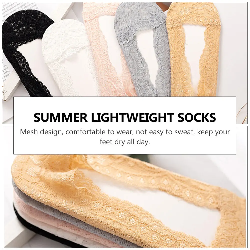 10Pairs Summer Invisible Socks Women Lightweight Lace Boat Socks Cotton Blend Mesh Ventilation Free-Toe Design Non-Slip Heel Dry
10Pairs Summer Invisible Socks Women Lightweight Lace Boat Socks Cotton Blend Mesh Ventilation Free-Toe Design Non-Slip Heel Dry