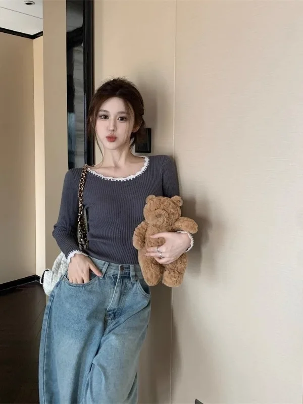 Женский базовый топ с квадратным воротником, осень 2021, новый цветной вязаный топ с воротником, тонкий дизайн, уникальный корейский длинный свитер
Женский базовый топ с квадратным воротником, осень 2021, новый цветной вязаный топ с воротником, тонкий дизайн, уникальный корейский длинный свитер