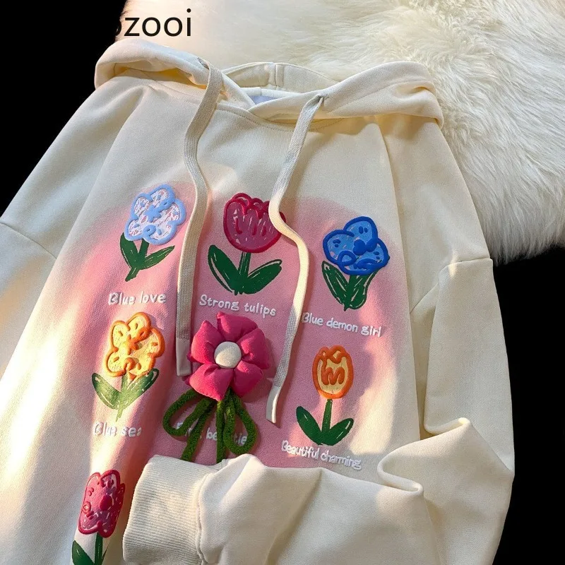 Women's Sweatshirts Autumn Hooded Tulip Print Three-Dimensional Flower Decoration Loose Casual Versatile Hoodie Ladies Clothing
Women's Sweatshirts Autumn Hooded Tulip Print Three-Dimensional Flower Decoration Loose Casual Versatile Hoodie Ladies Clothing