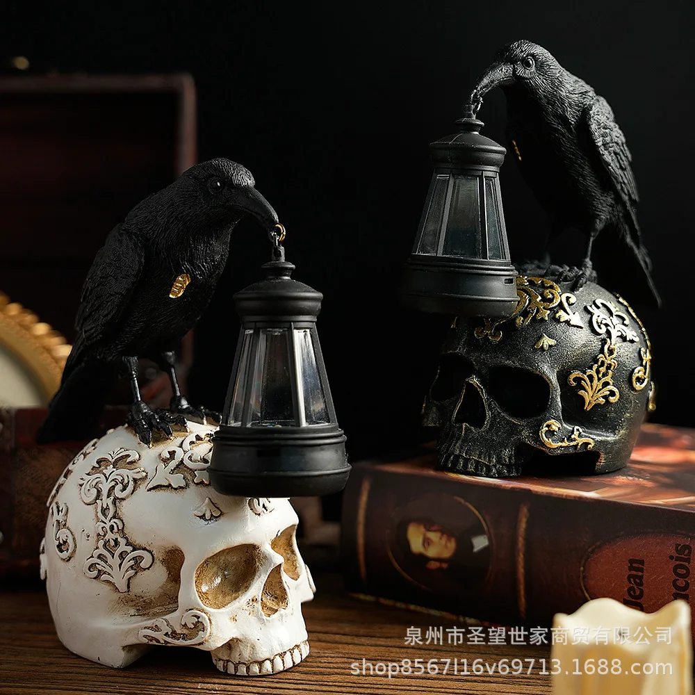 Gothic Raven Skull Lantern Statue Resin Crow on Skull with Light Halloween Decor
Gothic Raven Skull Lantern Statue Resin Crow on Skull with Light Halloween Decor