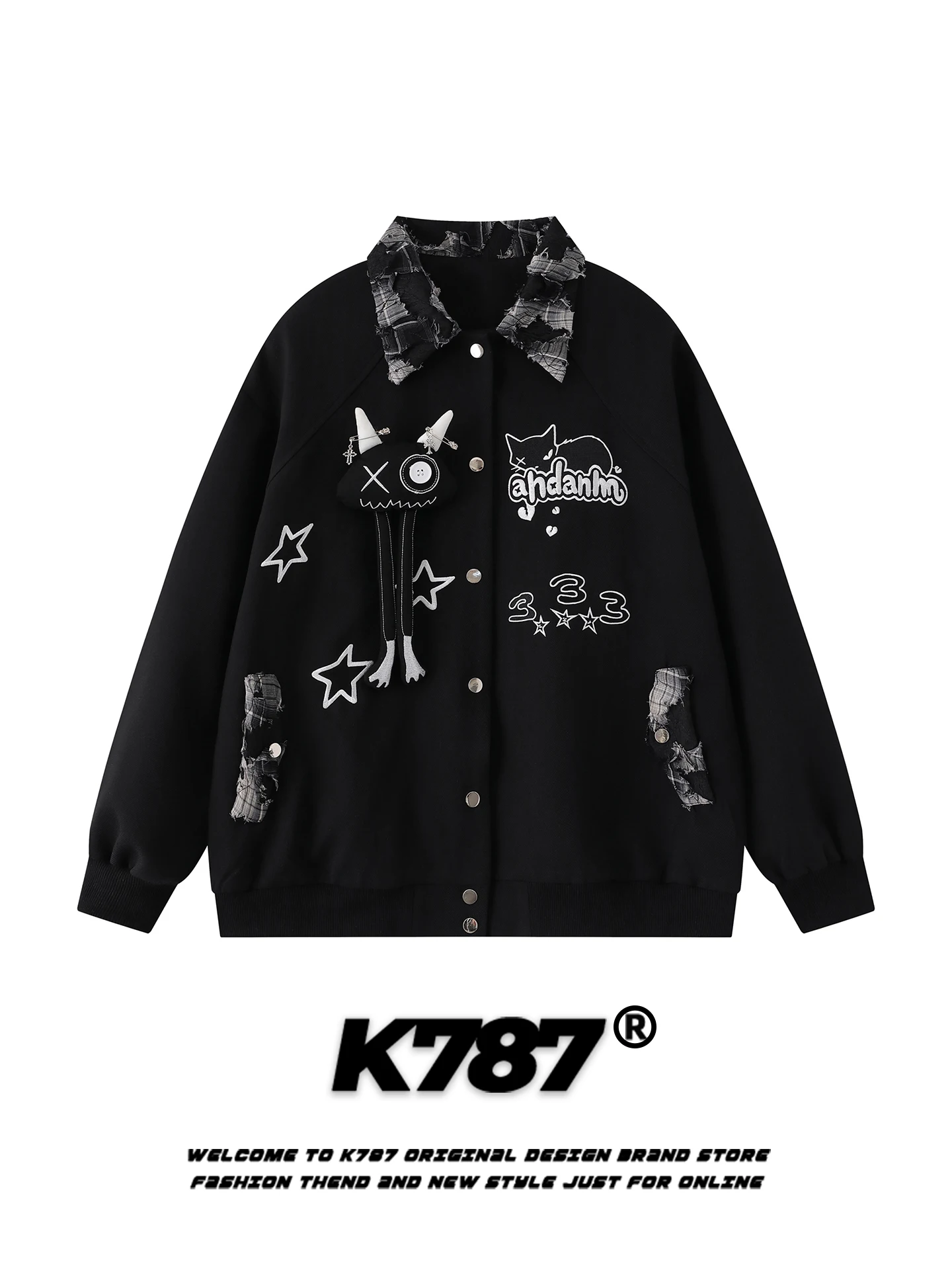 K787 American Street s Embroidery Hole Loose Collar Jaet Men Women Autumn Winter Couple Open Cardigan Outerwear
K787 American Street s Embroidery Hole Loose Collar Jaet Men Women Autumn Winter Couple Open Cardigan Outerwear