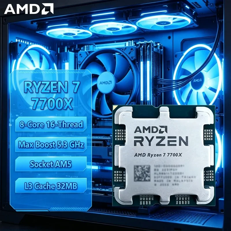 AMD Ryzen 7 7700X Unlocked Gaming CPU Socket AM5 R7 7700X 8-Core 16-Thread Max 5.3GHz Desktop Processor No Original Box
AMD Ryzen 7 7700X Unlocked Gaming CPU Socket AM5 R7 7700X 8-Core 16-Thread Max 5.3GHz Desktop Processor No Original Box