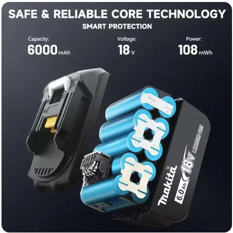 Makita 18V BatteryOriginal Makita 6Ah for BL1860B BL1850B BL1850 BL1840 BL1860 BL1815 Replacement Lithium Battery
Makita 18V BatteryOriginal Makita 6Ah for BL1860B BL1850B BL1850 BL1840 BL1860 BL1815 Replacement Lithium Battery