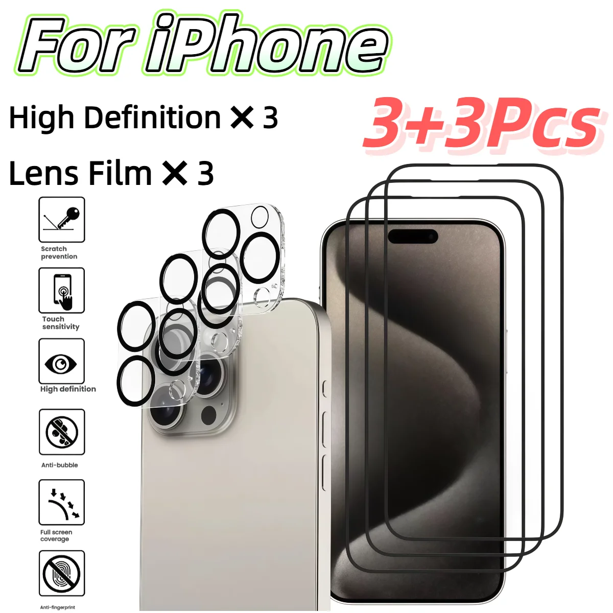 3PCS HD tempered glass screen protector for iPhone Air/17ProMax/16Plus/15Pro/14/13/12/11 series + 3PCS rear camera lens protecto
3PCS HD tempered glass screen protector for iPhone Air/17ProMax/16Plus/15Pro/14/13/12/11 series + 3PCS rear camera lens protecto