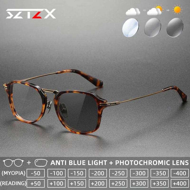 SZTZX Trendy Durable Photochromic Reading Glasses Acetate Frame Titanium Temple Anti Blue Light Progressive Prescription Eyewear
SZTZX Trendy Durable Photochromic Reading Glasses Acetate Frame Titanium Temple Anti Blue Light Progressive Prescription Eyewear