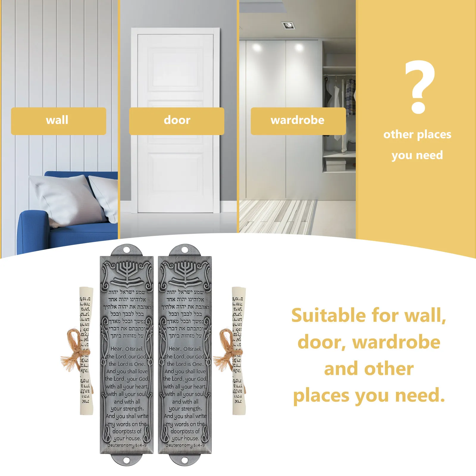 2Pcs Metal Mezuzah Retro Design Religious Home Decor Blessing Charm Decorative Mezuzah Ornament for Door Frame
2Pcs Metal Mezuzah Retro Design Religious Home Decor Blessing Charm Decorative Mezuzah Ornament for Door Frame
