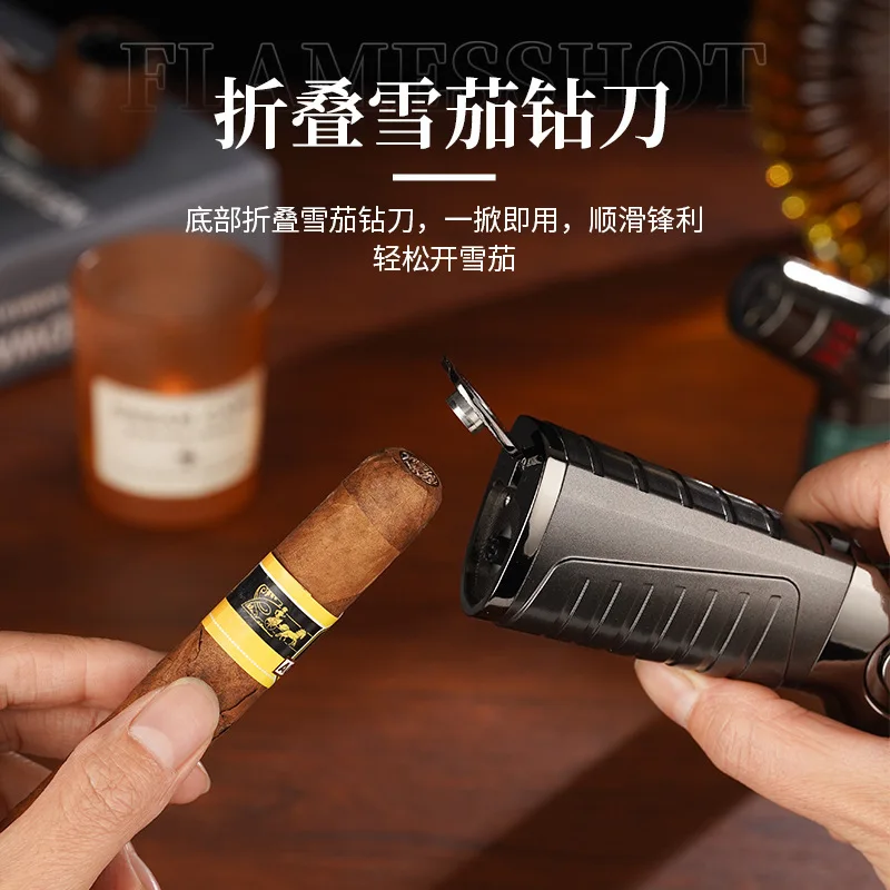 Новая металлическая зажигалка для сигар с четырьмя струями пламени, прямой зарядкой, высокой мощностью, заправляемая, ветрозащитная. Аксессуар для курения, инструмент, подарок.
Новая металлическая зажигалка для сигар с четырьмя струями пламени, прямой зарядкой, высокой мощностью, заправляемая, ветрозащитная. Аксессуар для курения, инструмент, подарок.