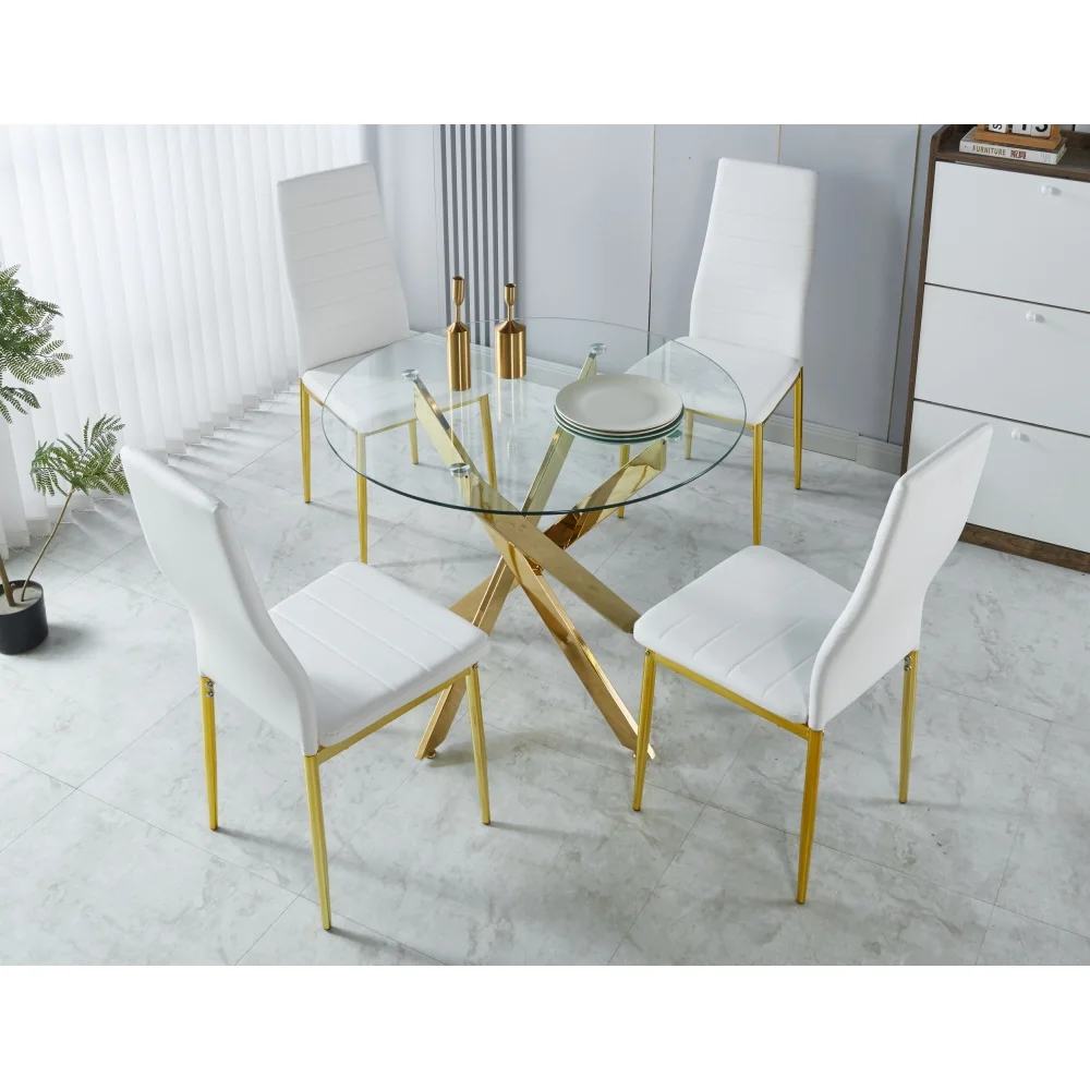 Metal Leg 5-Piece Dining Set Glass Top Pedestal Coffee Table Leisure Home Furniture for 4-6 People Dining Room Sets
Metal Leg 5-Piece Dining Set Glass Top Pedestal Coffee Table Leisure Home Furniture for 4-6 People Dining Room Sets