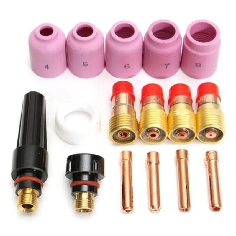 16PCS комплект аксессуаров для TIG горелки для WP-17/18/26 - газовая линза, насадка и корпус цанги, профессиональный набор расходных материалов для сварки
16PCS комплект аксессуаров для TIG горелки для WP-17/18/26 - газовая линза, насадка и корпус цанги, профессиональный набор расходных материалов для сварки