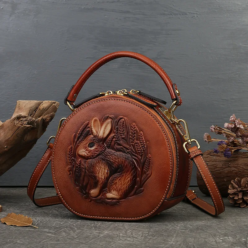 Rabbit Embossed handbag leather women's bag retro ethnic style small round baotou layer cowhide single shoulder crossbody bag
Rabbit Embossed handbag leather women's bag retro ethnic style small round baotou layer cowhide single shoulder crossbody bag