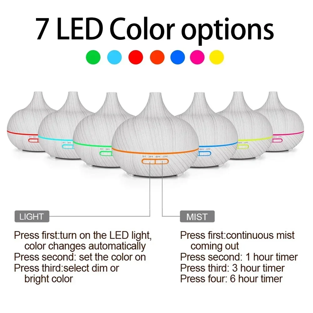 500ml Aromatherapy Diffuser Wood Grain Remote Control Ultrasonic Air Humidifier Cool 7 Color LED Light
500ml Aromatherapy Diffuser Wood Grain Remote Control Ultrasonic Air Humidifier Cool 7 Color LED Light