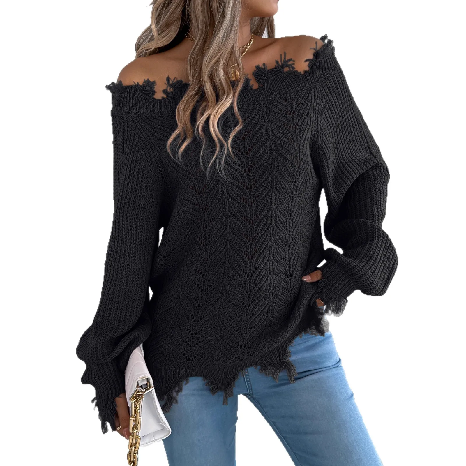 2025 Autumn Winter Women's Sweater Tops Sweaters Women Solid Color Openwork Long Sleeve Ragged Off-the-Shoulder Pullover Sweater
2025 Autumn Winter Women's Sweater Tops Sweaters Women Solid Color Openwork Long Sleeve Ragged Off-the-Shoulder Pullover Sweater