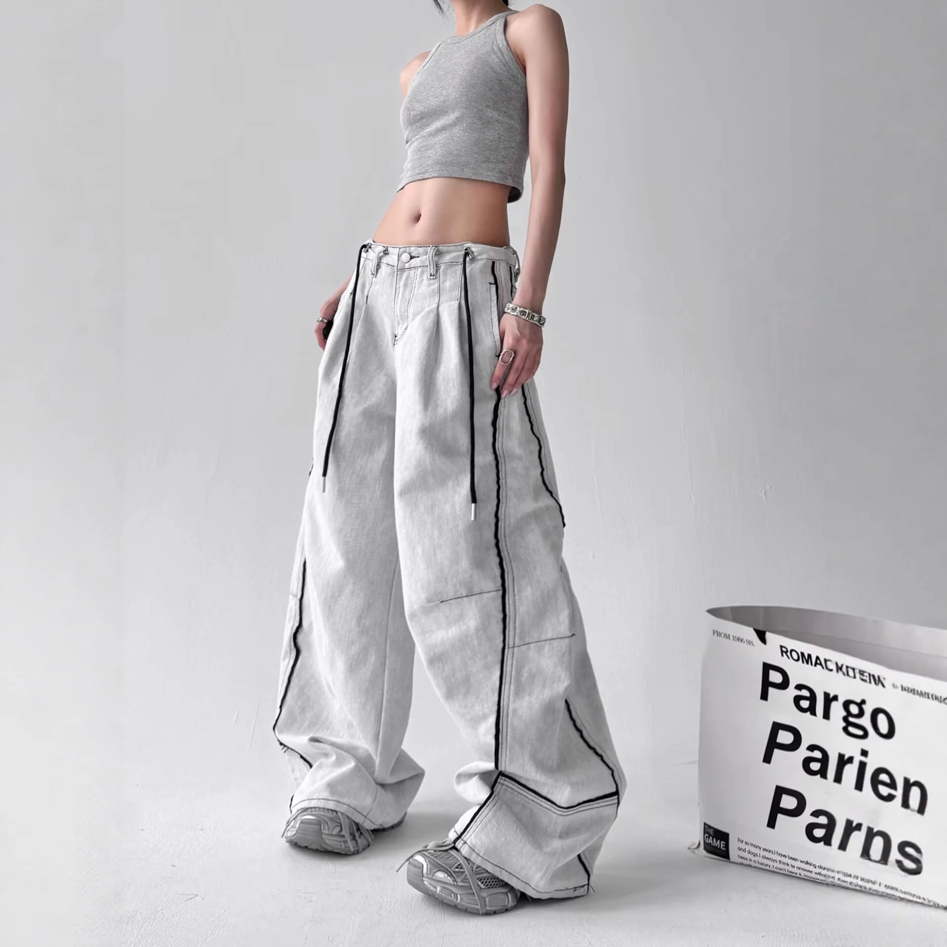 High Street Hip-hop Wide Leg Slimming Jeans for Women's Summer Desige Striped Color Blocked Pockets Versatile Jazz Dance Curve
High Street Hip-hop Wide Leg Slimming Jeans for Women's Summer Desige Striped Color Blocked Pockets Versatile Jazz Dance Curve