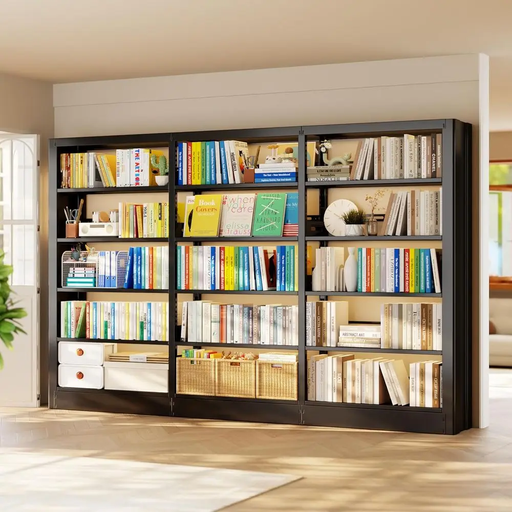 71 Tall 5-Tier Black Metal Bookcase with Adjustable Shelves for Home, Office, and Study
71 Tall 5-Tier Black Metal Bookcase with Adjustable Shelves for Home, Office, and Study