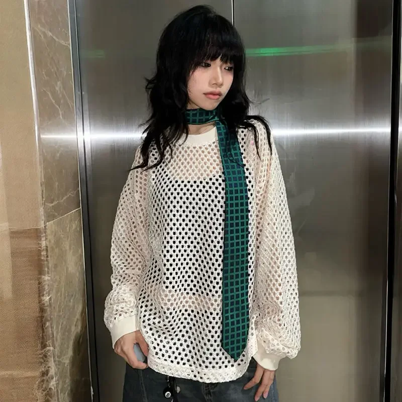 China-Chic Hollow Out Mesh Top American Fashion Autumn New Street Long Sleeve Round Neck Solid Color Blouse Female Clothing
China-Chic Hollow Out Mesh Top American Fashion Autumn New Street Long Sleeve Round Neck Solid Color Blouse Female Clothing