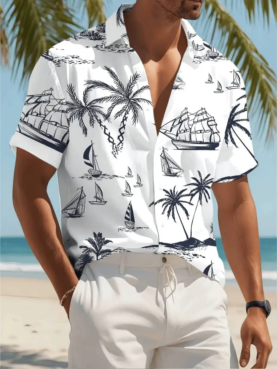 Mens Hawaiian Shirt With Palm Trees And Sailing Ships Print Casual Beach Summer Shirt
Mens Hawaiian Shirt With Palm Trees And Sailing Ships Print Casual Beach Summer Shirt
