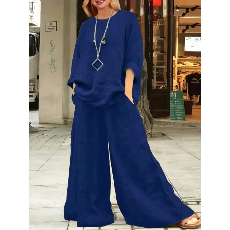 Plus Size New Women's Summer Fashion Linen Solid Color Shirt Set Long Sleeve Loose T-shirt Wide Leg Pants Casual Two-piece Set
Plus Size New Women's Summer Fashion Linen Solid Color Shirt Set Long Sleeve Loose T-shirt Wide Leg Pants Casual Two-piece Set