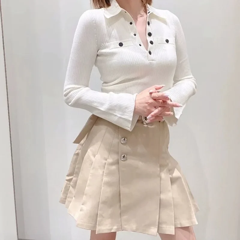 Women Slim Sweater Long Sleeve Turn-down Collar All-match Female Pullover with Buttons
Women Slim Sweater Long Sleeve Turn-down Collar All-match Female Pullover with Buttons