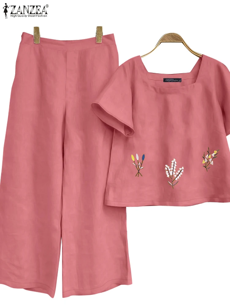 ZANZEA Casual Square Neck Short Sleeve Embroidered Blouses 2PCS Outfits Vintage Wide Leg Pants Summer Woman 2 Piece Pant Sets
ZANZEA Casual Square Neck Short Sleeve Embroidered Blouses 2PCS Outfits Vintage Wide Leg Pants Summer Woman 2 Piece Pant Sets