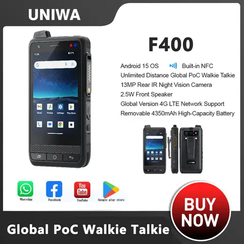 UNIWA F400 Rugged PDA with PoC Walkie Talkie Zello IP65 Smartphone Android 15 4350mAh 4.0 Inch 4G Global Range Walkie Talkie NFC