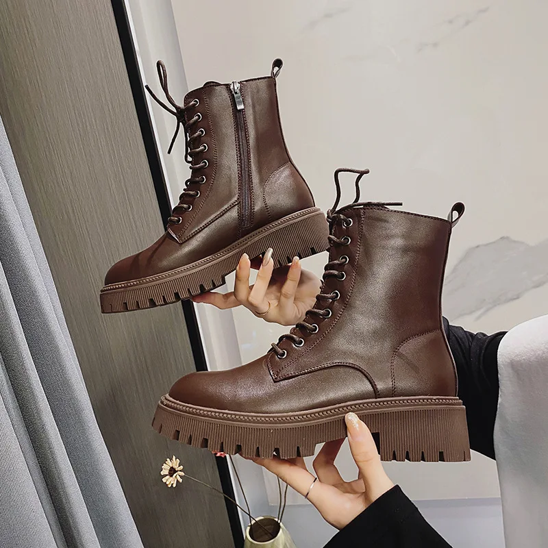 Brown Platform Ankle Boots Women Autumn Winter Thick Bottom Motorcycle Boots Woman Thicken Warm Lace Up Shoes Ladies
Brown Platform Ankle Boots Women Autumn Winter Thick Bottom Motorcycle Boots Woman Thicken Warm Lace Up Shoes Ladies