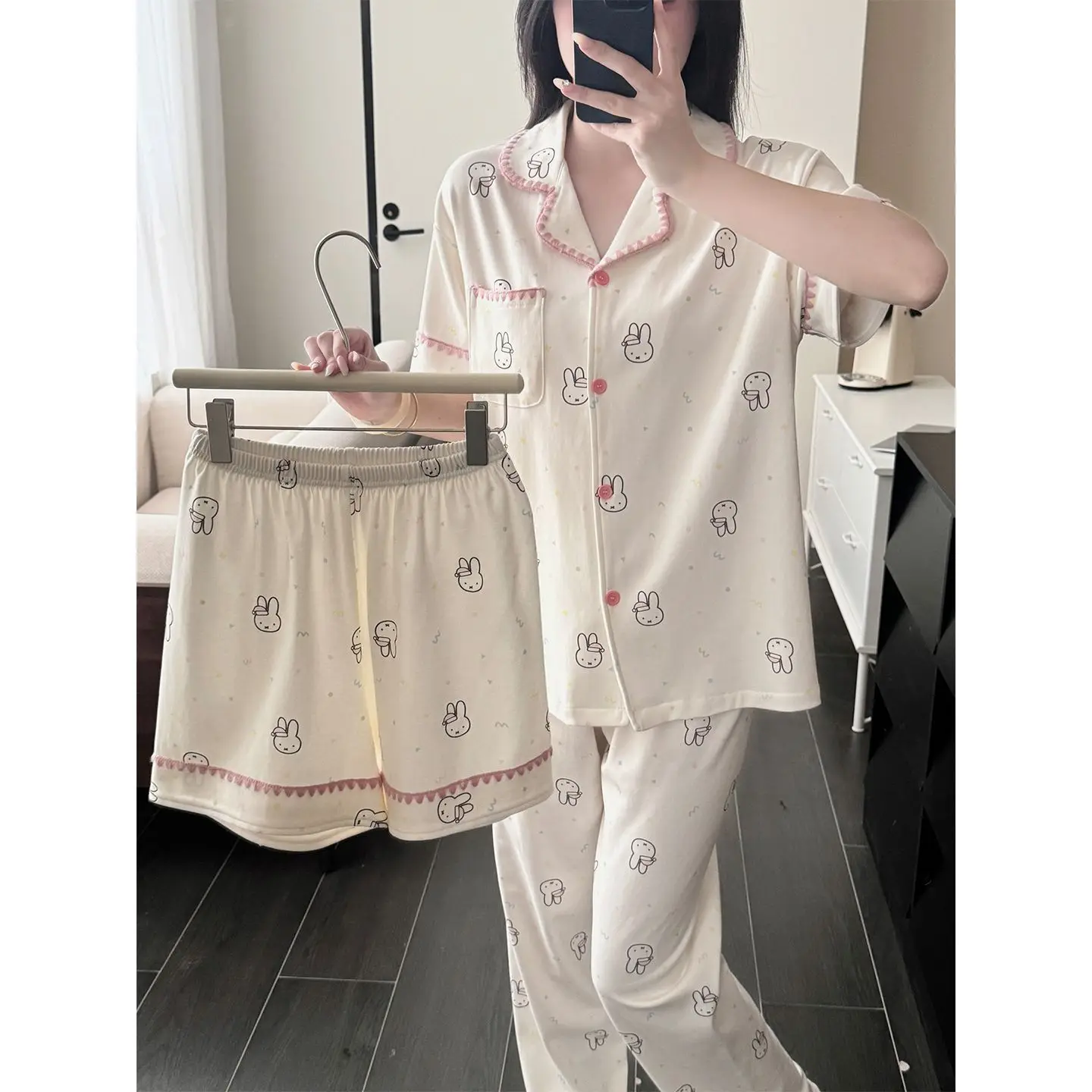 Miffy Pajamas Female Summer Pure Cotton Short Sleeves 2026 Three Piece Set Summer 100% Cotton Cute Lounge Clothes Lovely Kawaii
Miffy Pajamas Female Summer Pure Cotton Short Sleeves 2026 Three Piece Set Summer 100% Cotton Cute Lounge Clothes Lovely Kawaii