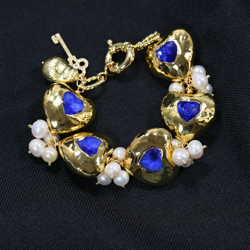 Ювелирные изделия GuaiGuai, белый жемчуг, синий кристалл, сердце, позолоченные бусины, браслет, CZ выложенный кулон, подвески, женские модные ювелирные изделия, подарок
Ювелирные изделия GuaiGuai, белый жемчуг, синий кристалл, сердце, позолоченные бусины, браслет, CZ выложенный кулон, подвески, женские модные ювелирные изделия, подарок