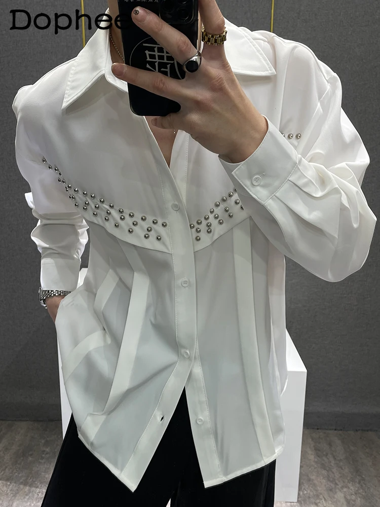 Metal Rivet Design Long-sleeve Solid Color Shirts Men's 2025 Spring Summer New Trend Versatile Tops Ice Silk Loose Comfort Shirt
Metal Rivet Design Long-sleeve Solid Color Shirts Men's 2025 Spring Summer New Trend Versatile Tops Ice Silk Loose Comfort Shirt