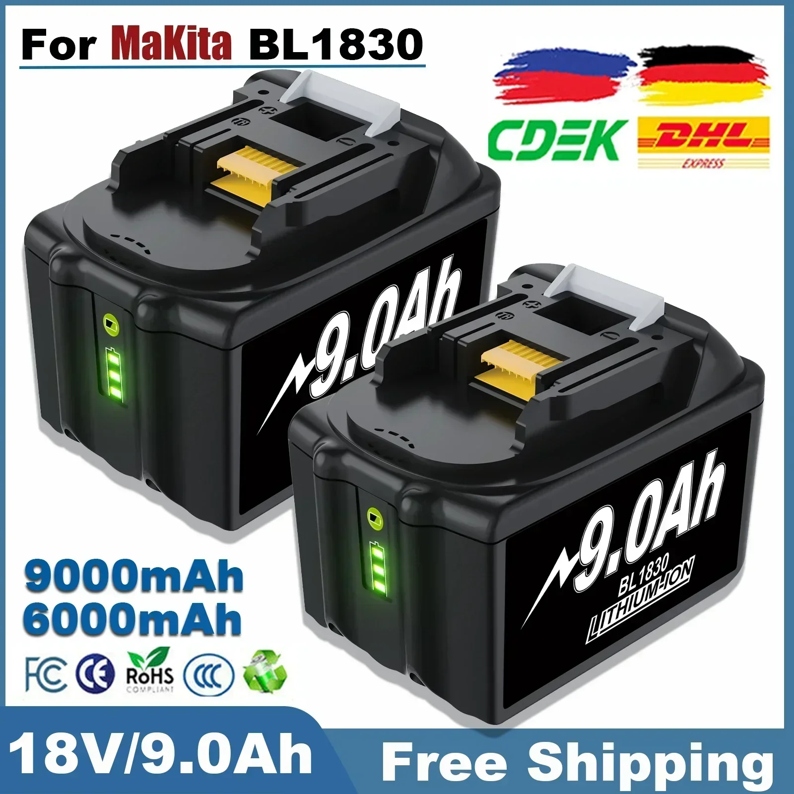 GO 9,0 Ач/6,0 Ач для аккумулятора Makita 18 В BL1830, сменная аккумуляторная батарея 18 В для электроинструмента Makita BL1815 BL1860BL1
GO 9,0 Ач/6,0 Ач для аккумулятора Makita 18 В BL1830, сменная аккумуляторная батарея 18 В для электроинструмента Makita BL1815 BL1860BL1
