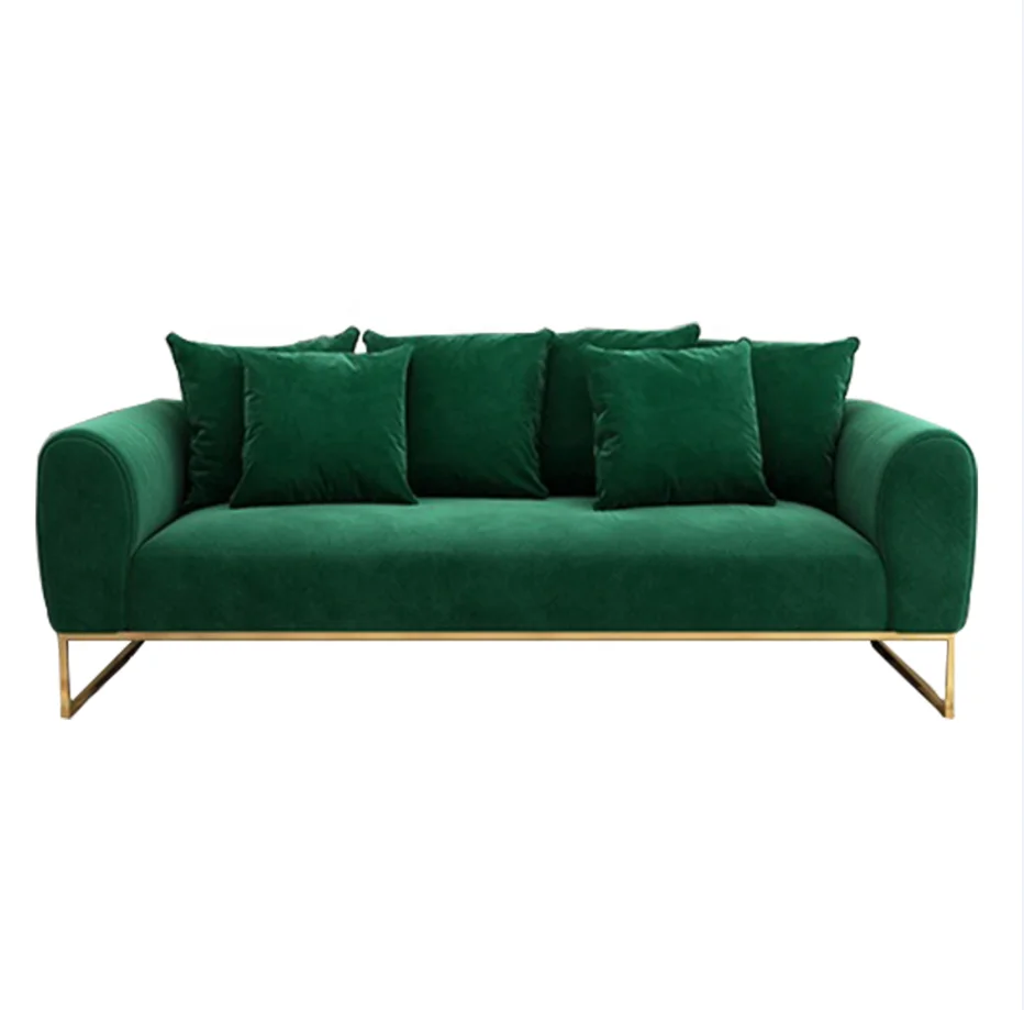 #Luxury furniture sofa green velvet high-end sofa cover design with gold metal frame legs
#Luxury furniture sofa green velvet high-end sofa cover design with gold metal frame legs