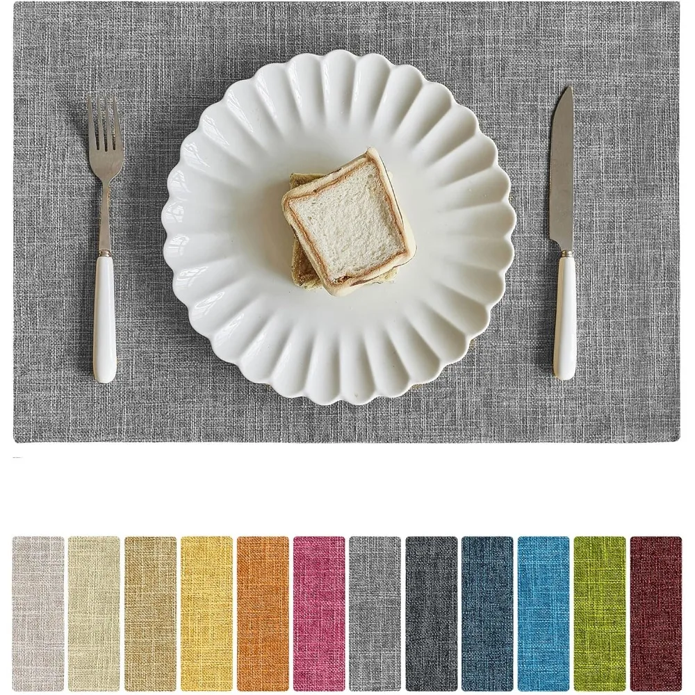 Faux Linen Placemats Set of 6-12 x 18 Inch, Heat Resistant Double Layered Durable Burlap Farmhouse Place Mats, Non-Slip Washable Rustic Table Mats for Dining, Kitchen, Party Light Grey
Faux Linen Placemats Set of 6-12 x 18 Inch, Heat Resistant Double Layered Durable Burlap Farmhouse Place Mats, Non-Slip Washable Rustic Table Mats for Dining, Kitchen, Party Light Grey