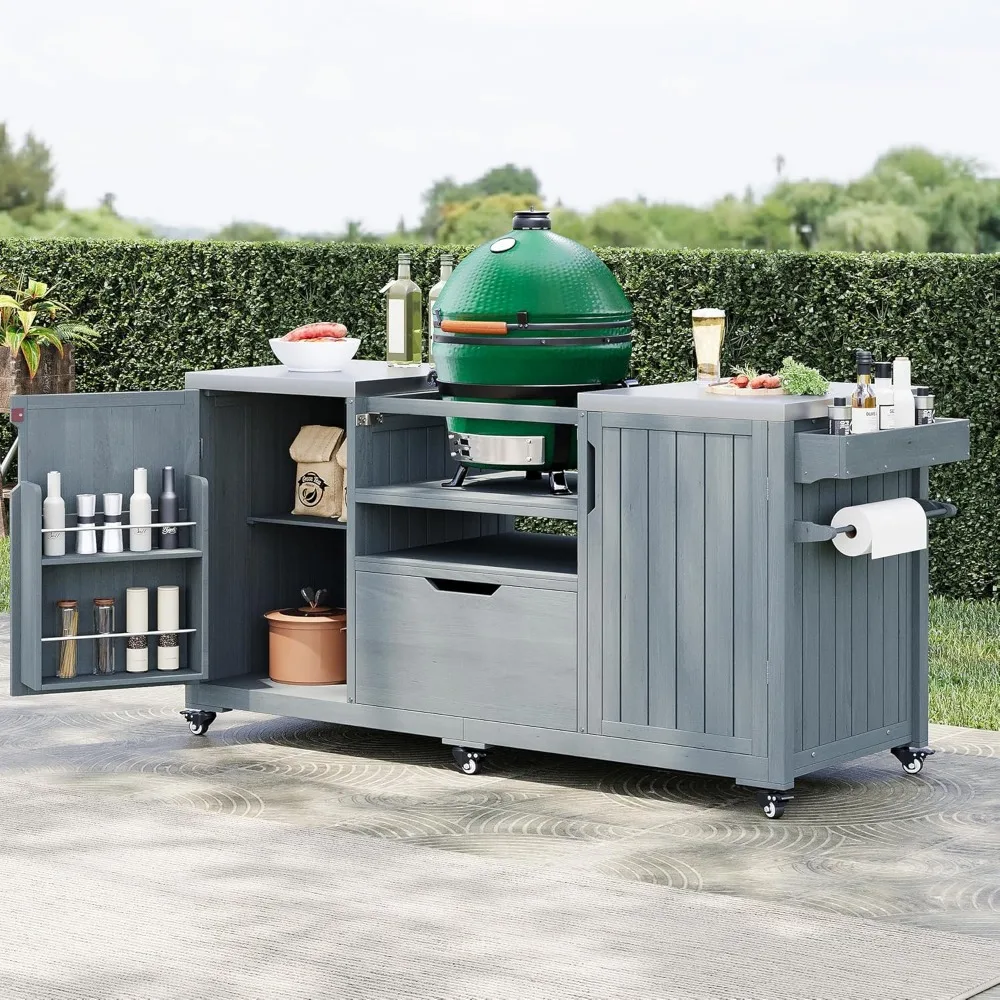 Outdoor Kitchen Island for Big Green Egg Grills, 66.5" Solid Wood Outdoor Grill Table with Stainless Steel Top, Rolling Kitchen
Outdoor Kitchen Island for Big Green Egg Grills, 66.5" Solid Wood Outdoor Grill Table with Stainless Steel Top, Rolling Kitchen