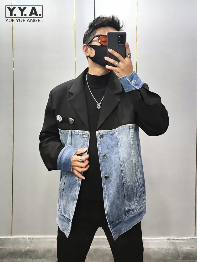 High Street Men Autumn Loose Fit Denim Patchwork Suit Jacket Fashion Casual Hip Hop Coat Single Breasted Cowboy Outerwear Tops
High Street Men Autumn Loose Fit Denim Patchwork Suit Jacket Fashion Casual Hip Hop Coat Single Breasted Cowboy Outerwear Tops