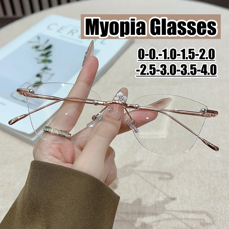Fashionable Anti Blue Light Minus Diopter Glasses for Women Retro Cat Eye Rimless Myopia Glasses Near Sight Eyewear-0.5-1.5-2.0
Fashionable Anti Blue Light Minus Diopter Glasses for Women Retro Cat Eye Rimless Myopia Glasses Near Sight Eyewear-0.5-1.5-2.0
