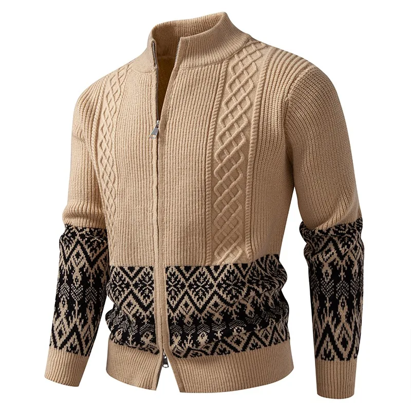 Men's Beige Fair Isle Knit Cardigan Full Zip Stand Collar Long Sleeve Casual Sweater Jacket For Men Autumn Winter
Men's Beige Fair Isle Knit Cardigan Full Zip Stand Collar Long Sleeve Casual Sweater Jacket For Men Autumn Winter