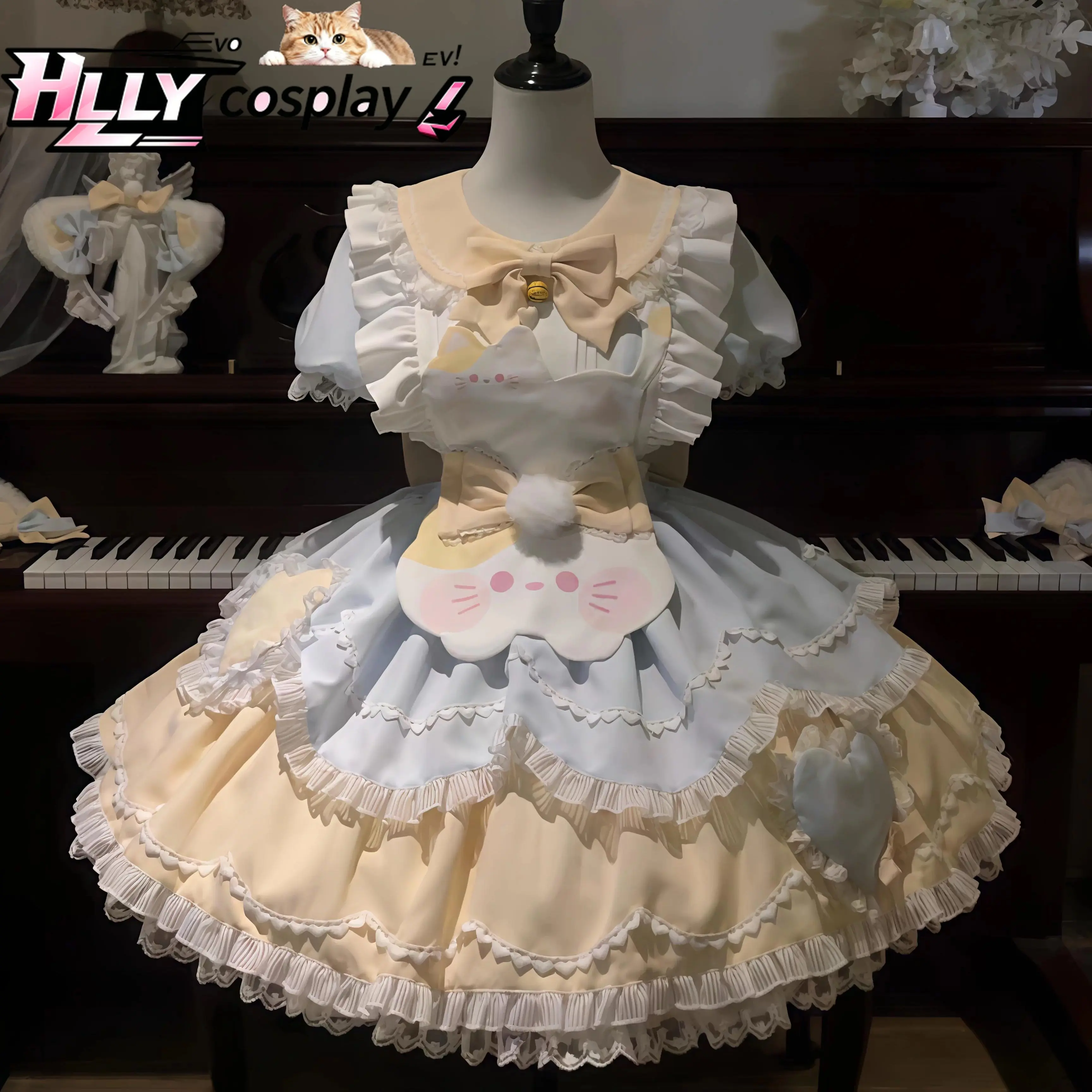 Sweet Lolita OP Dress with Cute Cat Pattern – Cream Yellow Tiered Ruffle Skirt for Daily Wear Cosplay Halloween Anime Party
Sweet Lolita OP Dress with Cute Cat Pattern – Cream Yellow Tiered Ruffle Skirt for Daily Wear Cosplay Halloween Anime Party