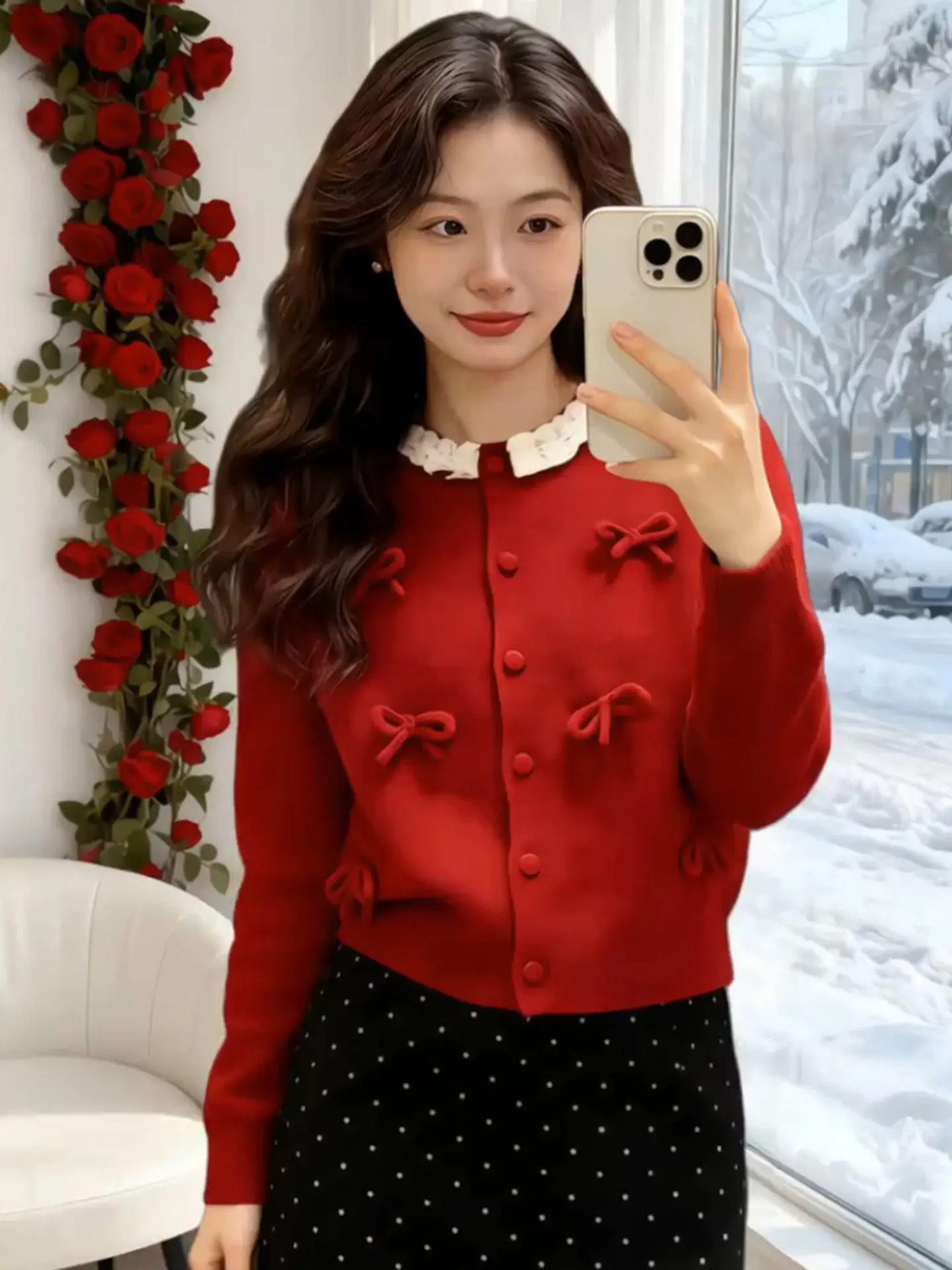 Red Knitted Open Cardigan Sweater Women's Winter Inner Wear Loose Soft Ruffle Knot Outer Jaet Top Cisas New Year
Red Knitted Open Cardigan Sweater Women's Winter Inner Wear Loose Soft Ruffle Knot Outer Jaet Top Cisas New Year