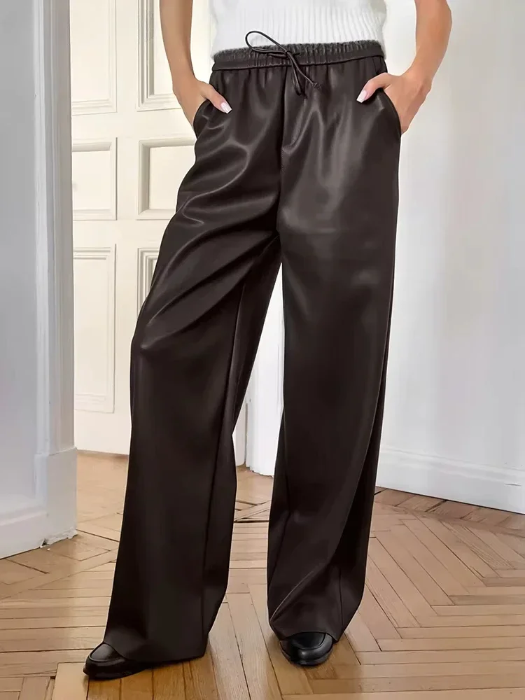 Faux Leather Warm Wide Leg Pants Winter 2025 Elastic Waist Pockets Baggy Trousers Office Ladies Pu Pants Drawstring
Faux Leather Warm Wide Leg Pants Winter 2025 Elastic Waist Pockets Baggy Trousers Office Ladies Pu Pants Drawstring