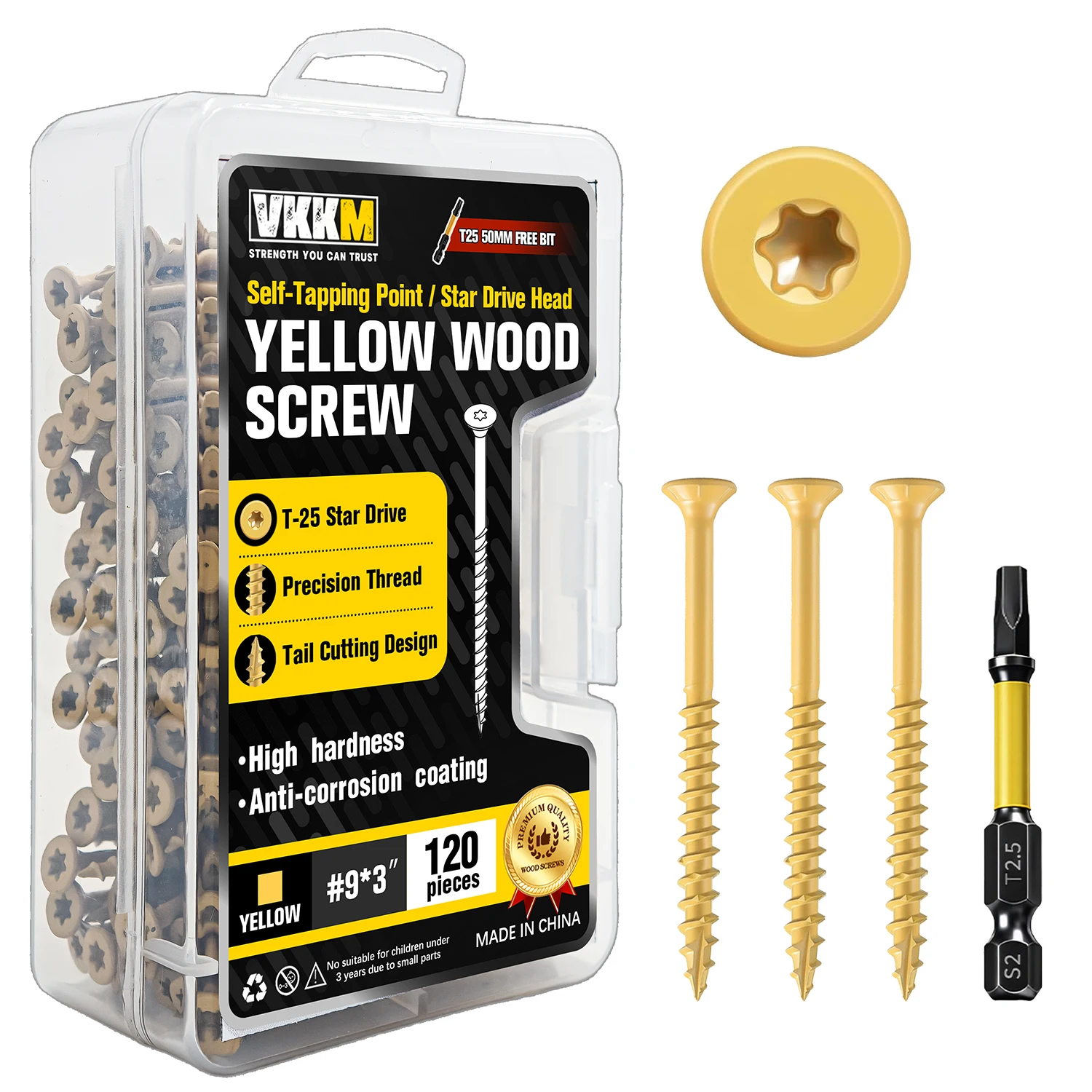 120Pcs T25 Star Drive Wood Screws, #9x3" Yellow Self-Drilling Screws with 50mm Bit, Heavy Duty Anti-Rust Coating for Exterior Decking Furniture DIY
120Pcs T25 Star Drive Wood Screws, #9x3" Yellow Self-Drilling Screws with 50mm Bit, Heavy Duty Anti-Rust Coating for Exterior Decking Furniture DIY