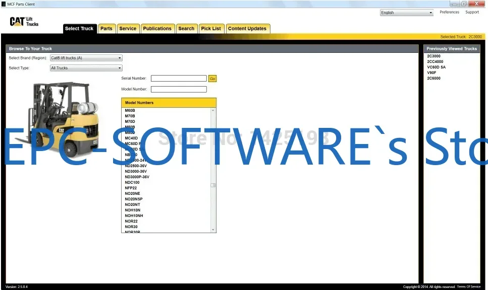 EPC-OFTWARE Подъемные грузовики 2024 (MCFA) для каталога запасных частей Cat
EPC-OFTWARE Подъемные грузовики 2024 (MCFA) для каталога запасных частей Cat