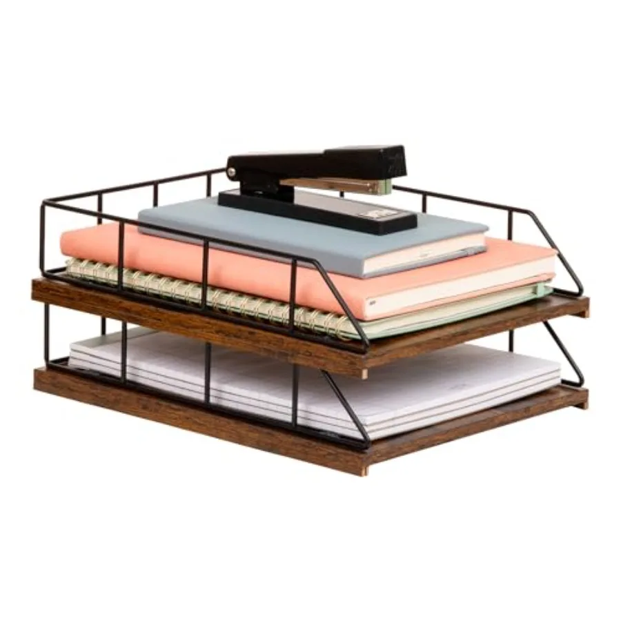 2-Tier Rustic Letter Tray Organizer with Metal Frame, Wood Base for Desk or Office, Stackable, Metal and Wood, Black
2-Tier Rustic Letter Tray Organizer with Metal Frame, Wood Base for Desk or Office, Stackable, Metal and Wood, Black