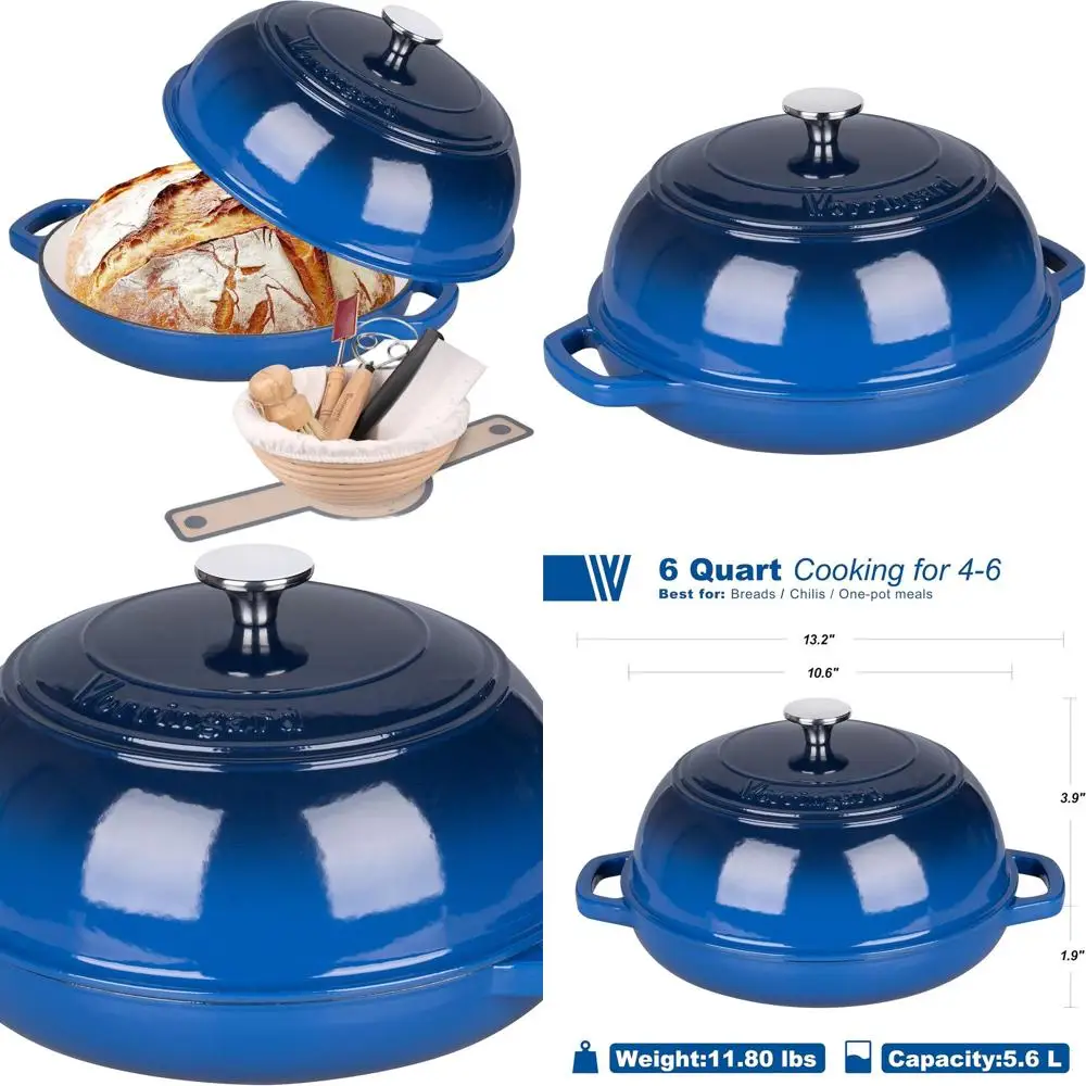6-Quart Blue Enamel Cast Iron Dutch Oven with Lid, Perfect for Sourdough Bread Baking and Proofing, Includes Baking Basket & Sup
6-Quart Blue Enamel Cast Iron Dutch Oven with Lid, Perfect for Sourdough Bread Baking and Proofing, Includes Baking Basket & Sup