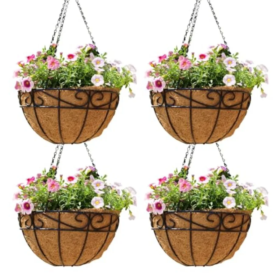 12 inch Metal Hanging Baskets For Plants Outdoor 4 Pack Round Metal Wire Hanging Basket Planter with Coco Fiber Liners Chain Ro
12 inch Metal Hanging Baskets For Plants Outdoor 4 Pack Round Metal Wire Hanging Basket Planter with Coco Fiber Liners Chain Ro