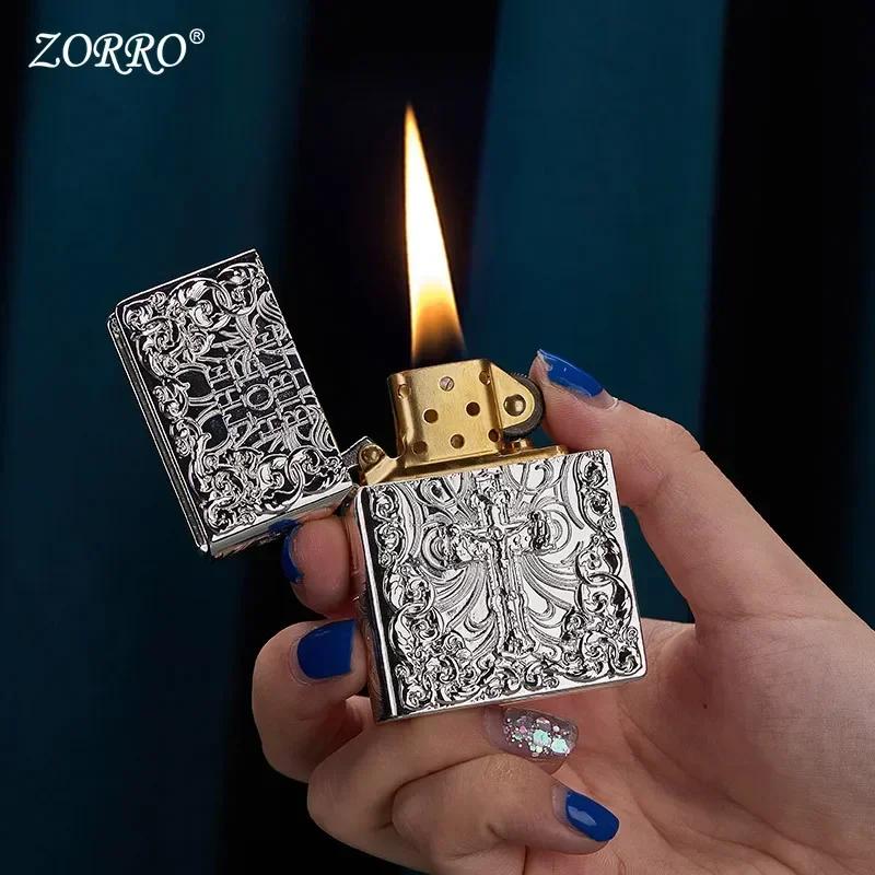 ZORRO Armor Embossed Pure Copper Kerosenes Lighter Classic Grinding Wheel Ignition Windproof High-grade Lighters Smoking Tool.
ZORRO Armor Embossed Pure Copper Kerosenes Lighter Classic Grinding Wheel Ignition Windproof High-grade Lighters Smoking Tool.