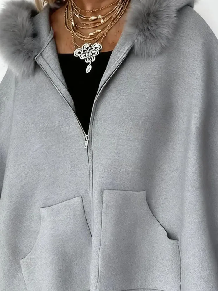 Женское повседневное пальто с длинными рукавами и карманами на молнии, простые однотонные офисные кардиганы, модное осеннее пальто с капюшоном в стиле пэчворк с перьями