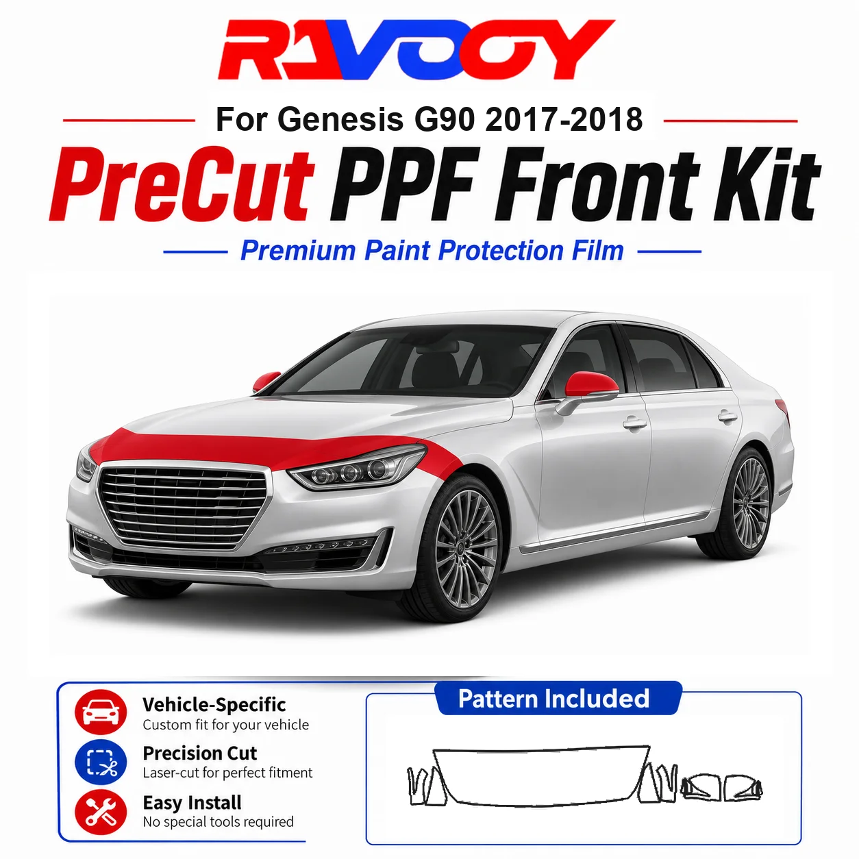 8.5mil TPU Precut PPF Kit For Genesis G90 2017-2018 - Hood, Fenders & Mirror Set - Self-Healing Clear Bra Film
8.5mil TPU Precut PPF Kit For Genesis G90 2017-2018 - Hood, Fenders & Mirror Set - Self-Healing Clear Bra Film