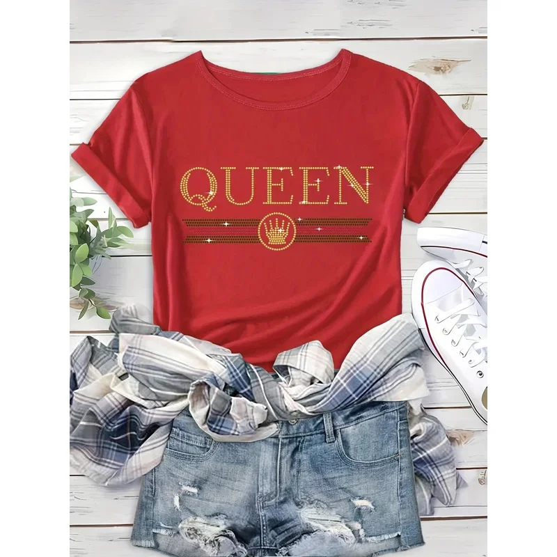 Удобная и мягкая Спортивная футболка Стразы Queen с надписью, повседневный топ с коротким рукавом и круглым вырезом для бега, женская одежда для активного отдыха
Удобная и мягкая Спортивная футболка Стразы Queen с надписью, повседневный топ с коротким рукавом и круглым вырезом для бега, женская одежда для активного отдыха