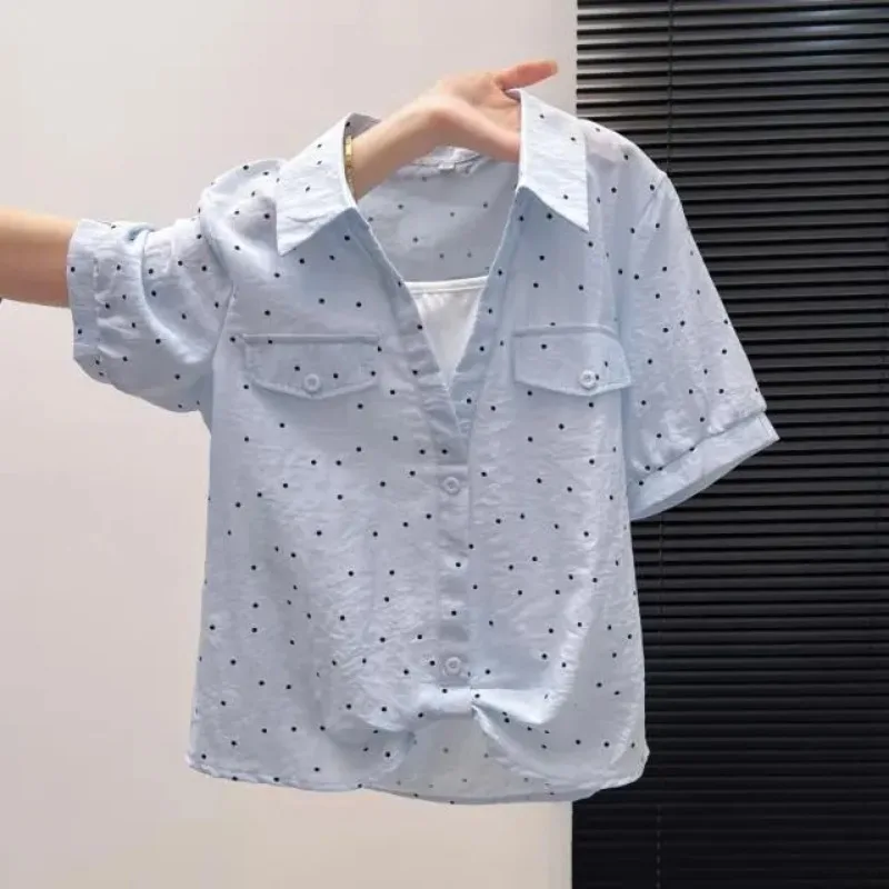 Women's Polka Dot Fake Two-Piece Shirt Summer Short Sleeve Casual French Style Blouse Tops
Women's Polka Dot Fake Two-Piece Shirt Summer Short Sleeve Casual French Style Blouse Tops